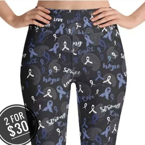 PLUS CANCER RIBBON HOPE AWARENESS CAPRI LEGGINGS - Picture 1 of 4